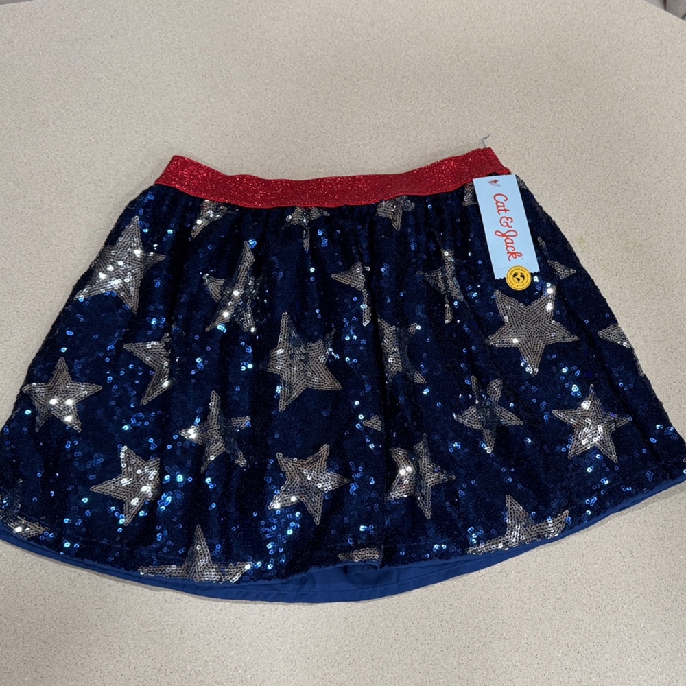 Cat & Jack Navy Sequin Skirt with Glittery Red Waist L 10/12